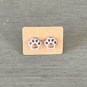 New Silver Cat Kitten Kitty Dog Puppy Open Paw Print Lightweight Post Earrings
